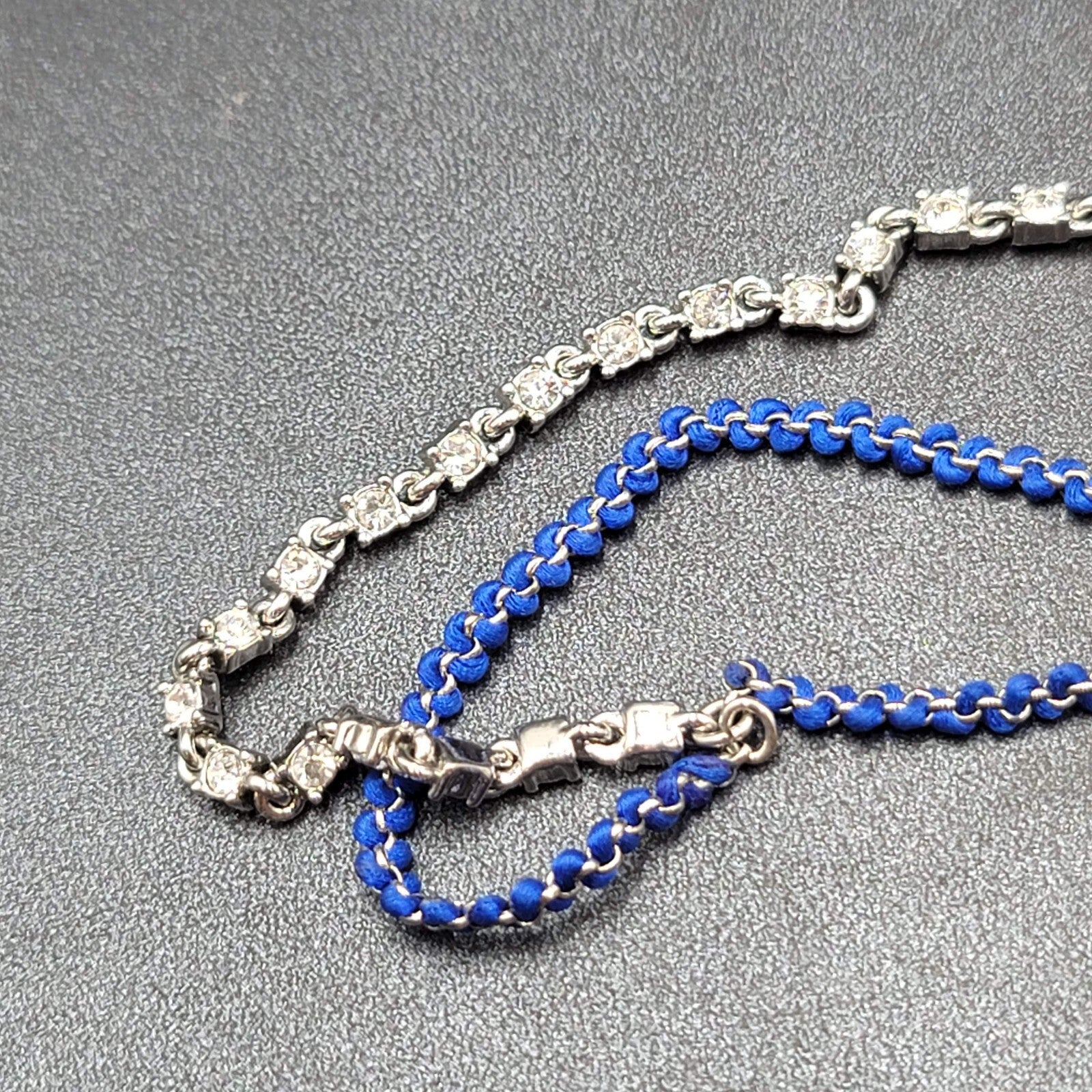 Ann Taylor Necklace Silver tone Chain Rhinestone Imitation Pearls Royal Blue 22"