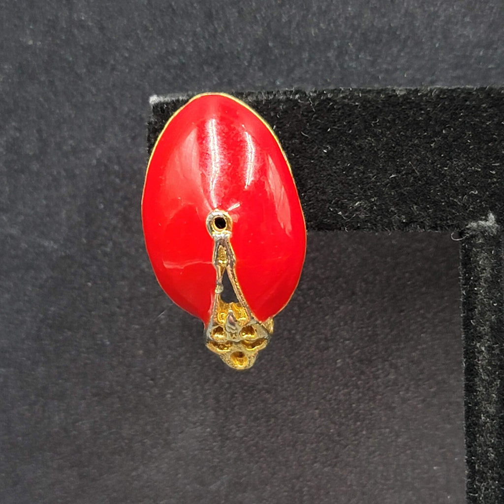 Vintage Pierced Earrings Gold tone Red Enamel Drop 1"