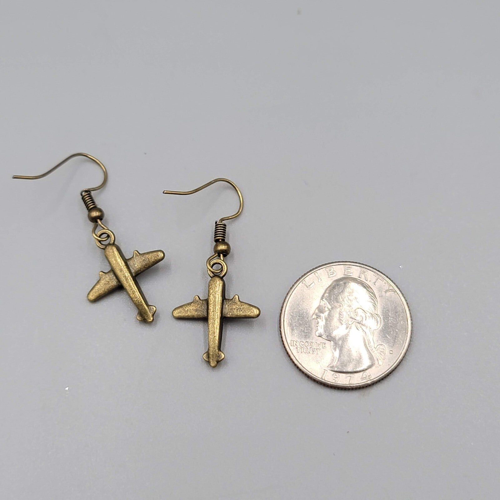 Airplane Pierced Earrings Bronze tone Dangle NEW 3/4"