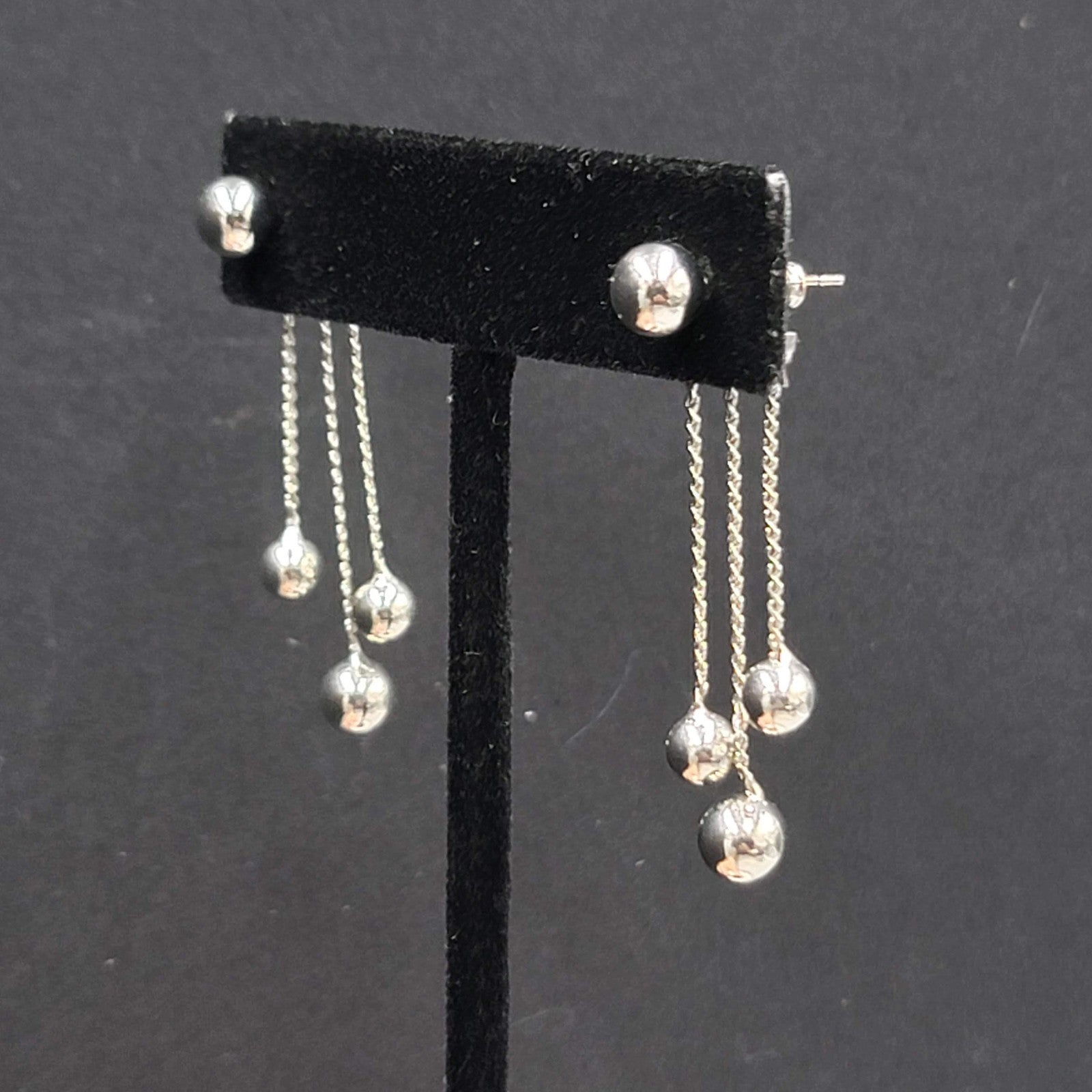 Pierced Earrings Silver Plated Jacket Back Dangle 1 5/8"