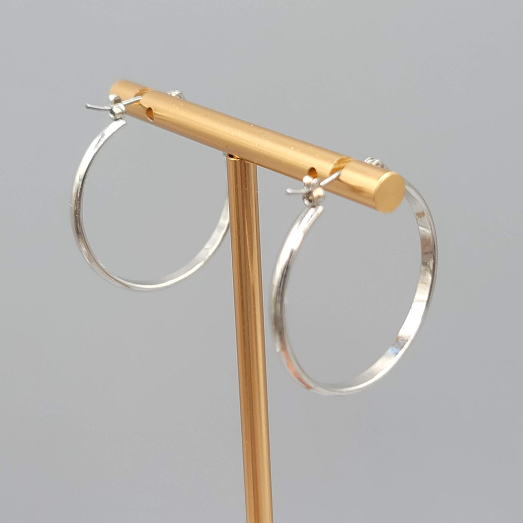 Silver tone Hoops Pierced Earrings Flat Rounded 1 in