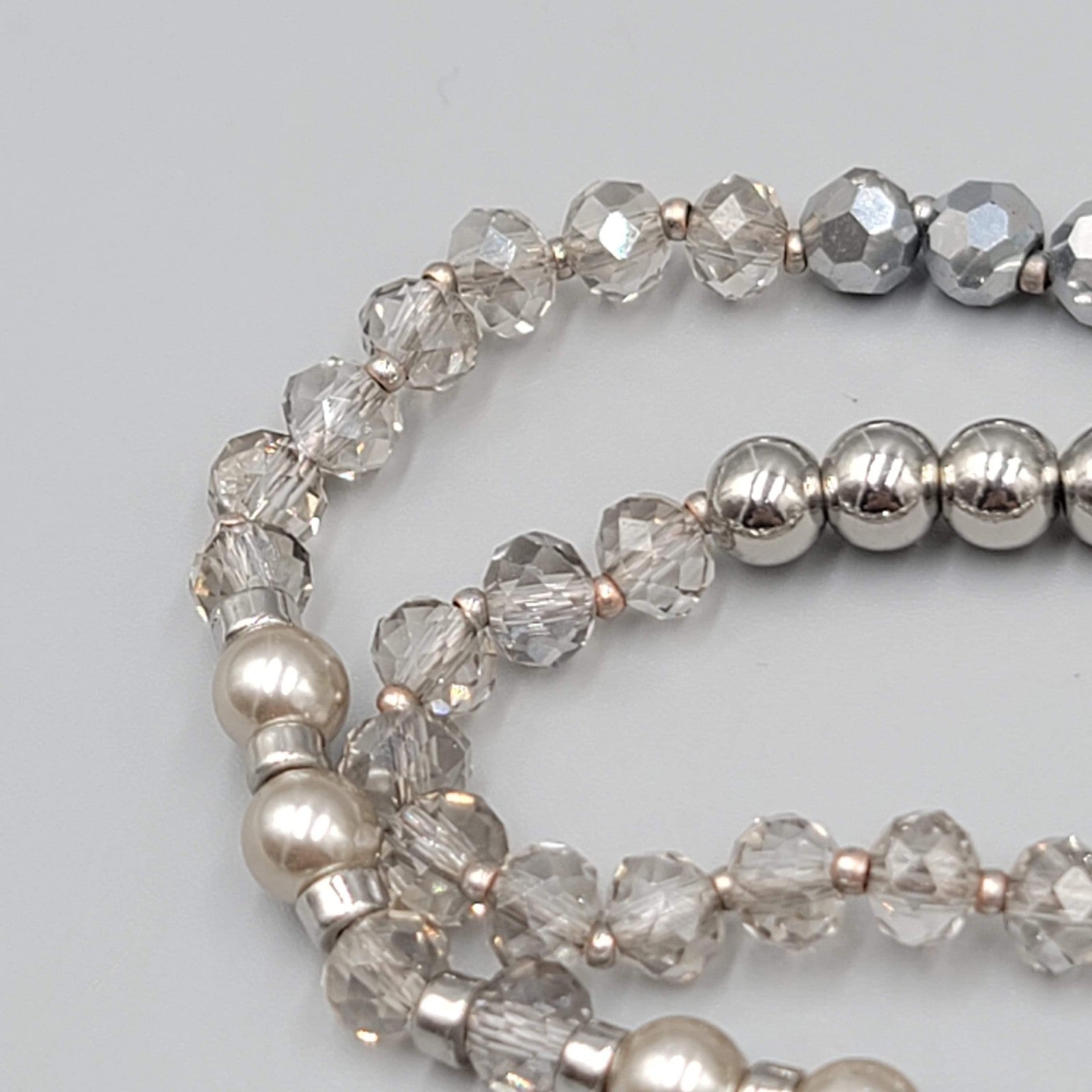 Loft Necklace Silver tone Gray Bead Extra Long 60"