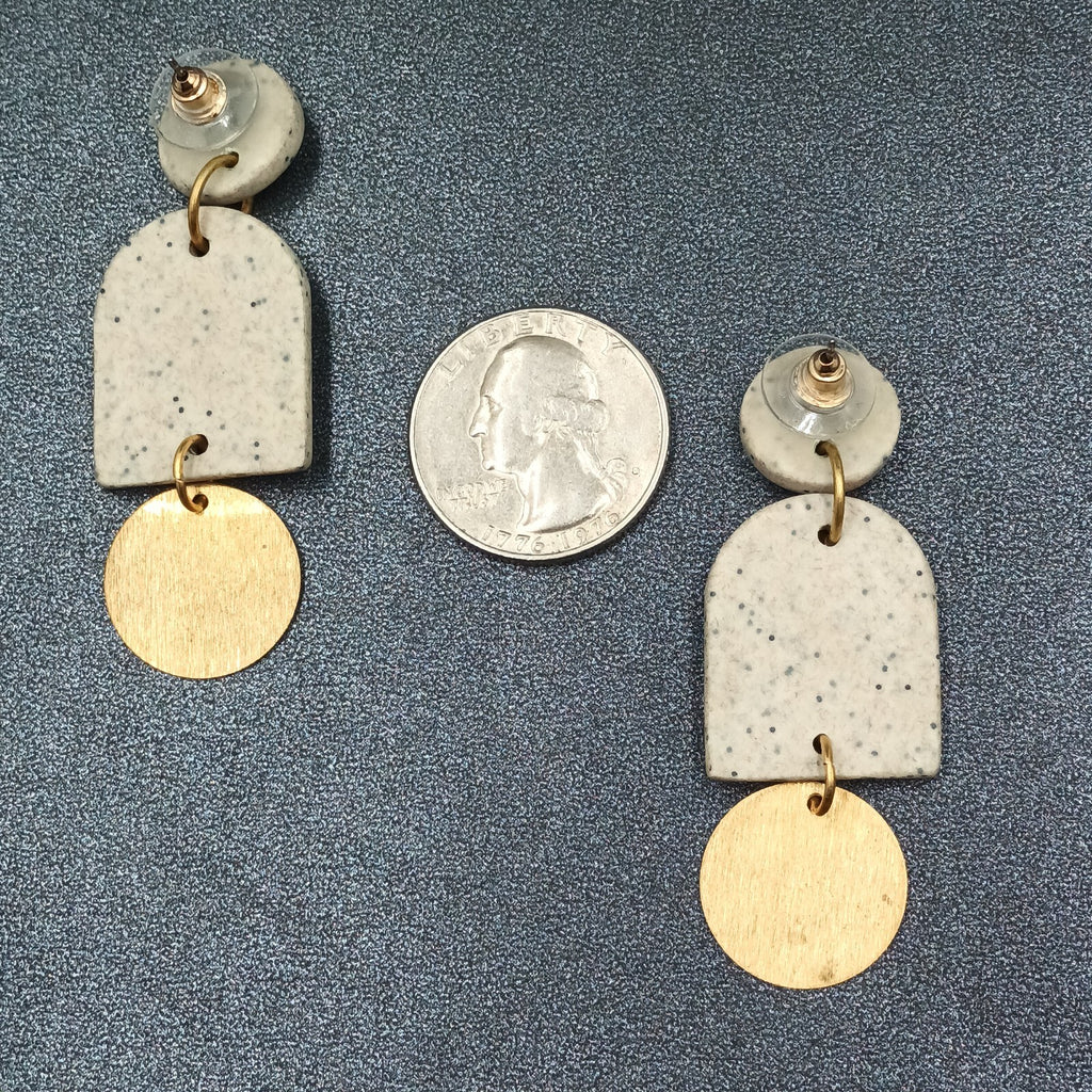 Pierced Earrings Speckled Acrylic Gold tone Geometric Statement Dangle 2 3/8"