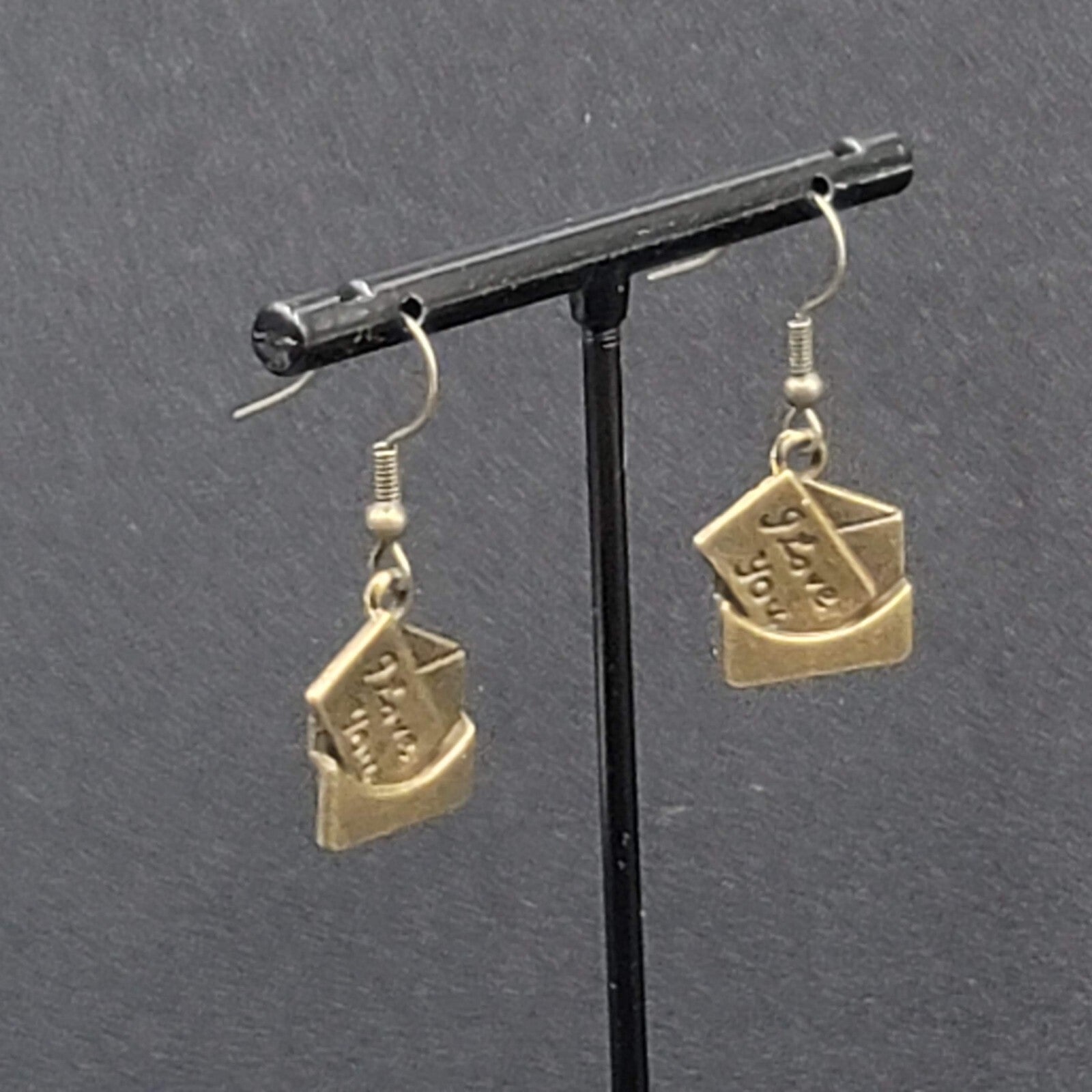 New I Love You Letter Pierced Earrings Bronze tone Dangle 3/4"