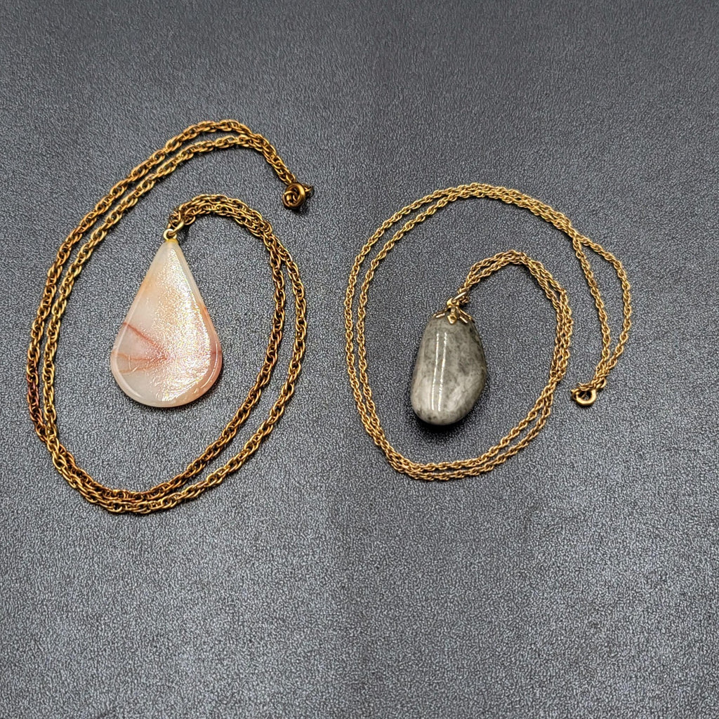 Vintage Stone Pendant Necklaces Lot of 2 Gold tone Chains 24 in