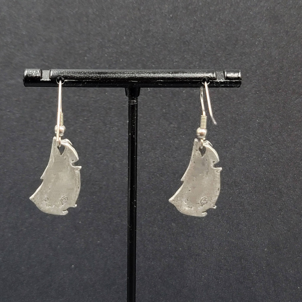 Vintage Ship Pierced Earrings Pewter Silver tone Dangle Nautical 7/8"