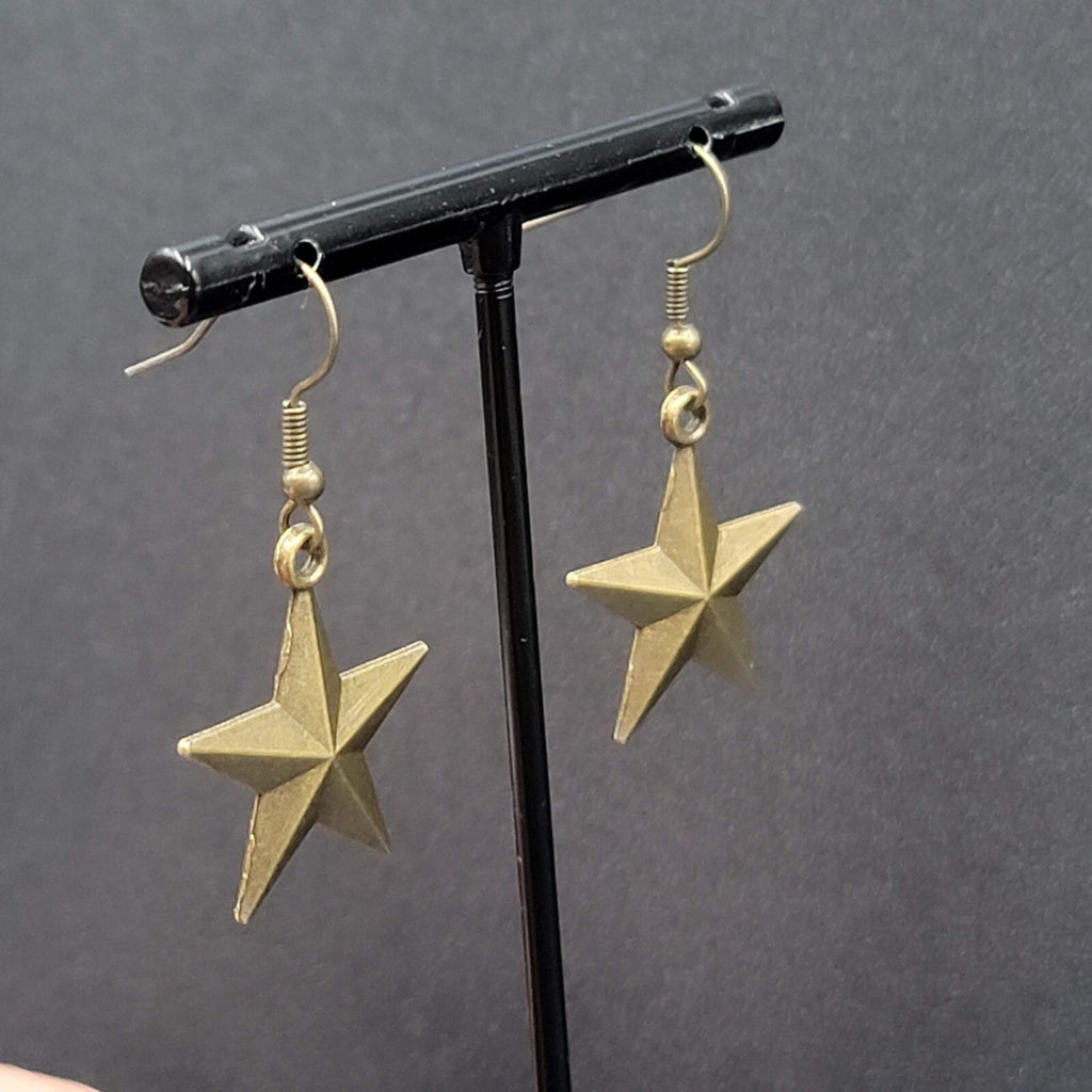 New Nautical STAR Pierced Earrings Bronze tone Dangle 1"