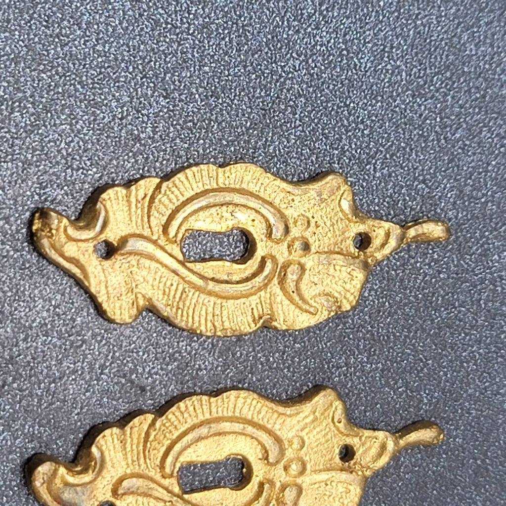 Vintage Small Lot of 2 Brass Skeleton Key hole Escutcheon 1.75" Salvage Hardware