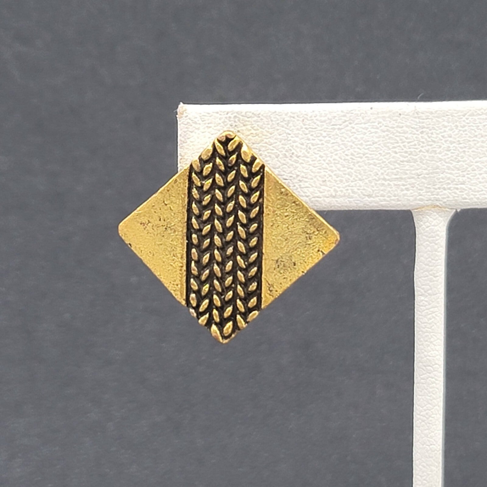 Pierced Earrings Antiqued Gold tone Brutalist Square Drop 1"