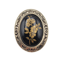 Vintage Scarf Clip Gold tone Flower Black Cabochon Estate Jewelry 1 3/8"