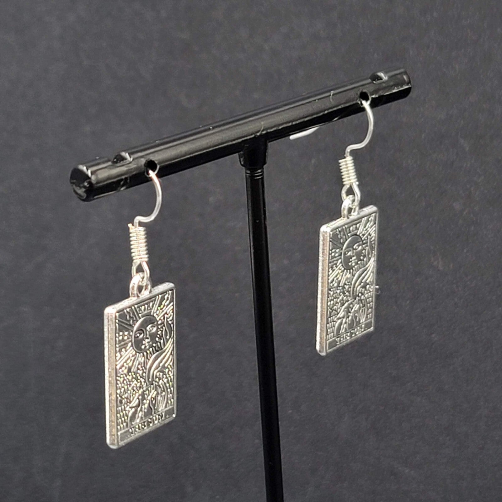 The SUN Tarot Card Pierced Earrings Silver tone 1"