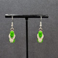 Pierced Earrings Green Enamel Flip Flop Rhinestone Dangle 1"