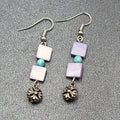 Pierced Earrings Silver tone Purple Shell Square Bead Dangle 1.25"
