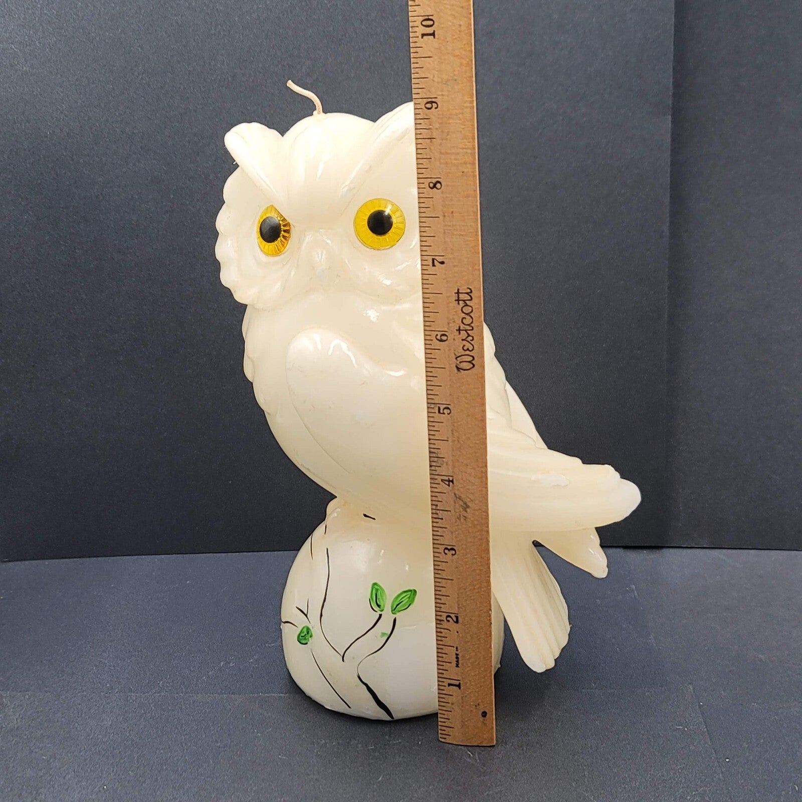 Vintage Wax Owl Candle Large Carved White Unburned 9"