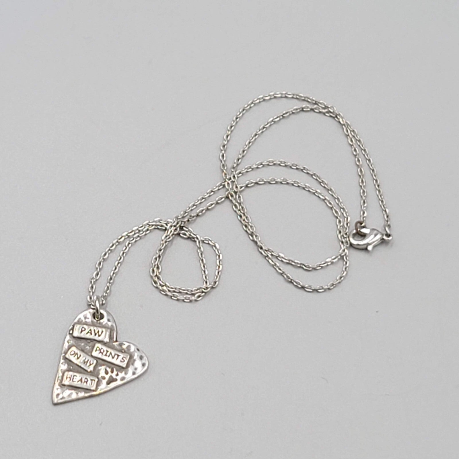 Paw Prints on my Heart Pendant Necklace Silver tone Chain 18"
