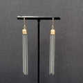 Pierced Earrings Gold tone Gray Multi Dangle Chains 2.75"