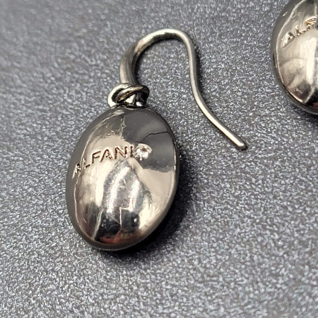 Alfani Pierced Earrings Black Metal Faceted Glass Dangle 5/8"
