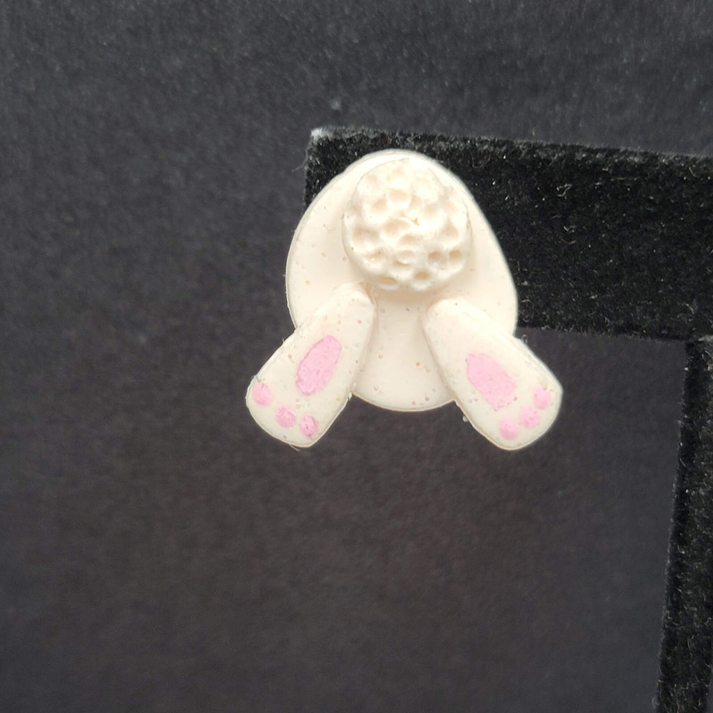 Vintage Pierced Earrings White Bunny Tail Feet Easter Novelty Earrings 1"