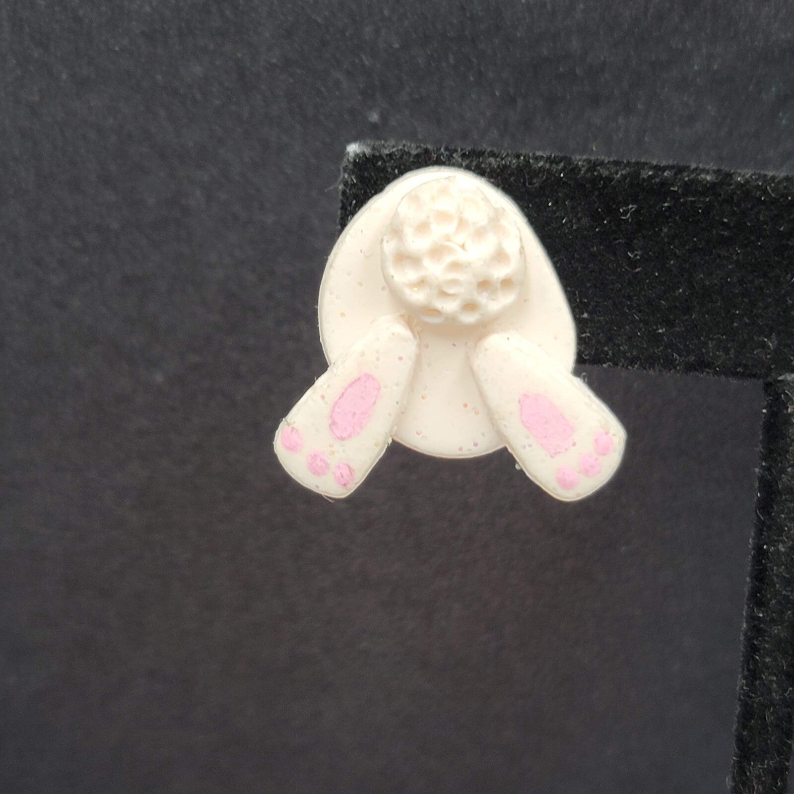 Vintage Pierced Earrings White Bunny Tail Feet Easter Novelty Earrings 1"