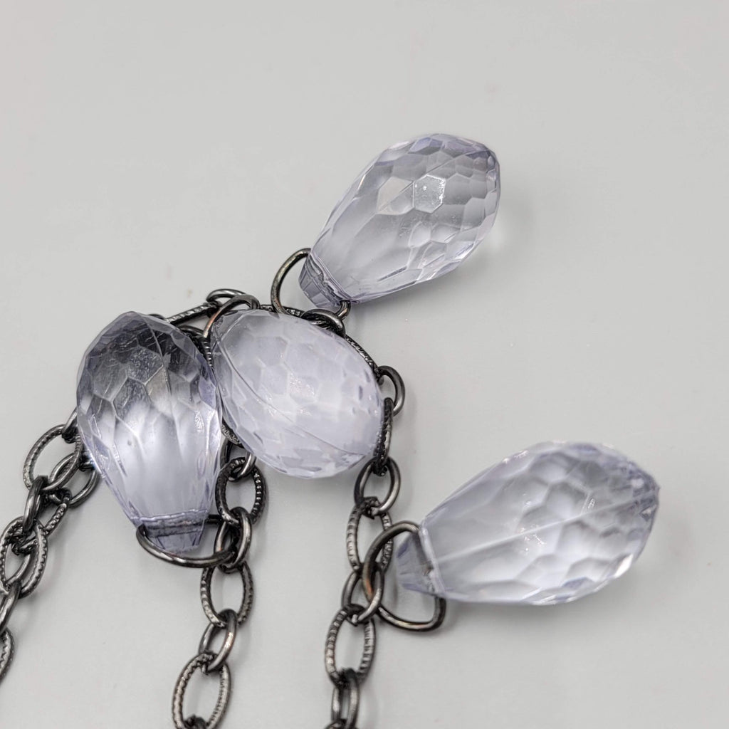 Loft Necklace Black Metal Statement Blue Crackle Teardrop Beads Long 36"