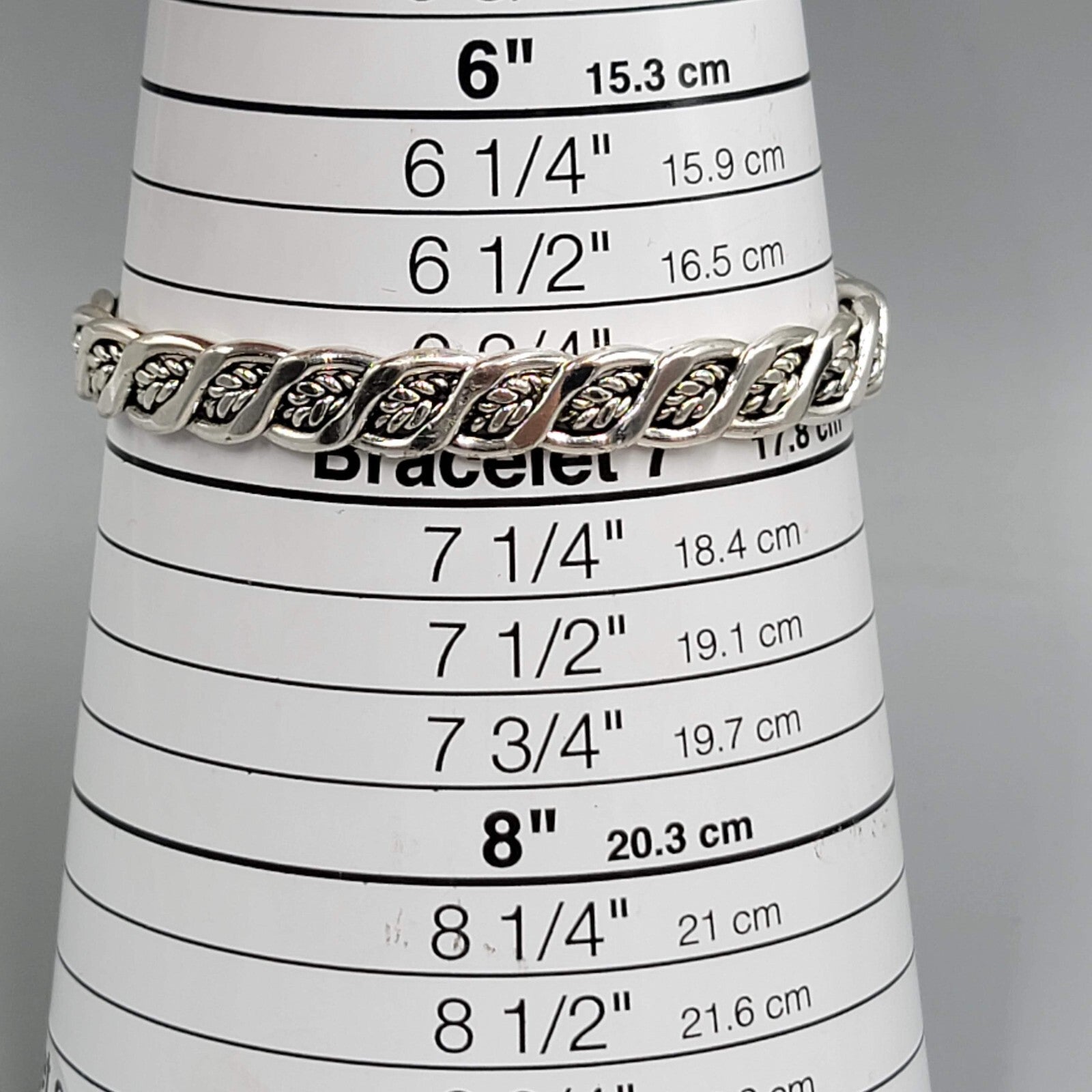 Flat Twist Cuff Bracelet Silver tone 8mm Wide Embossed Wheat Design