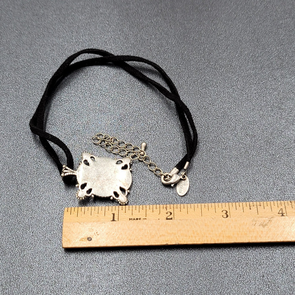 Lia Sophia Pendant Necklace Silver tone Crystal Suede Leather Cord 16"-19"