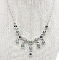 Signed Silver tone Chain Green Enamel Dangle Waterfall Accents 16" - 17.5"