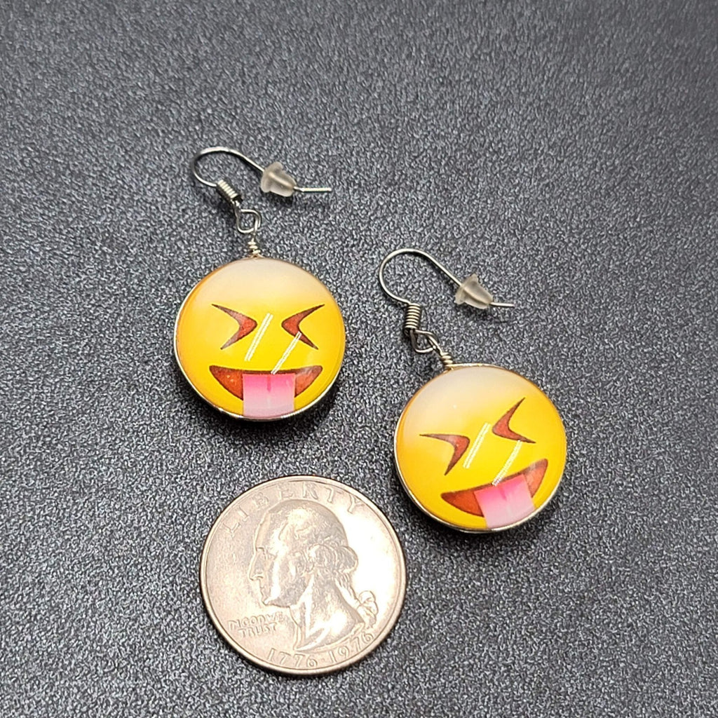 Pierced Earrings Glass Yellow Laughing Emoji Dangle 1"