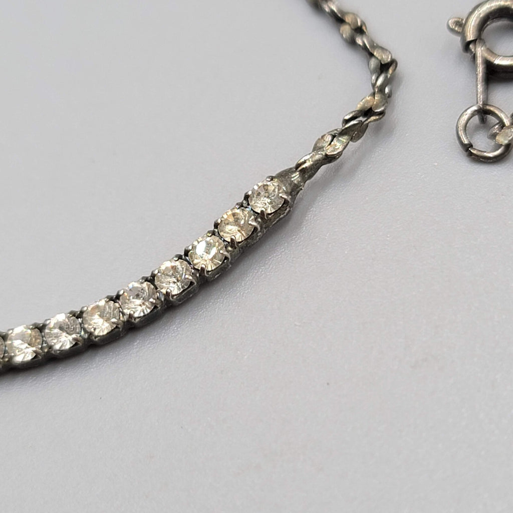 Rhinestone Necklace Silver tone Minimalist Dainty 18"