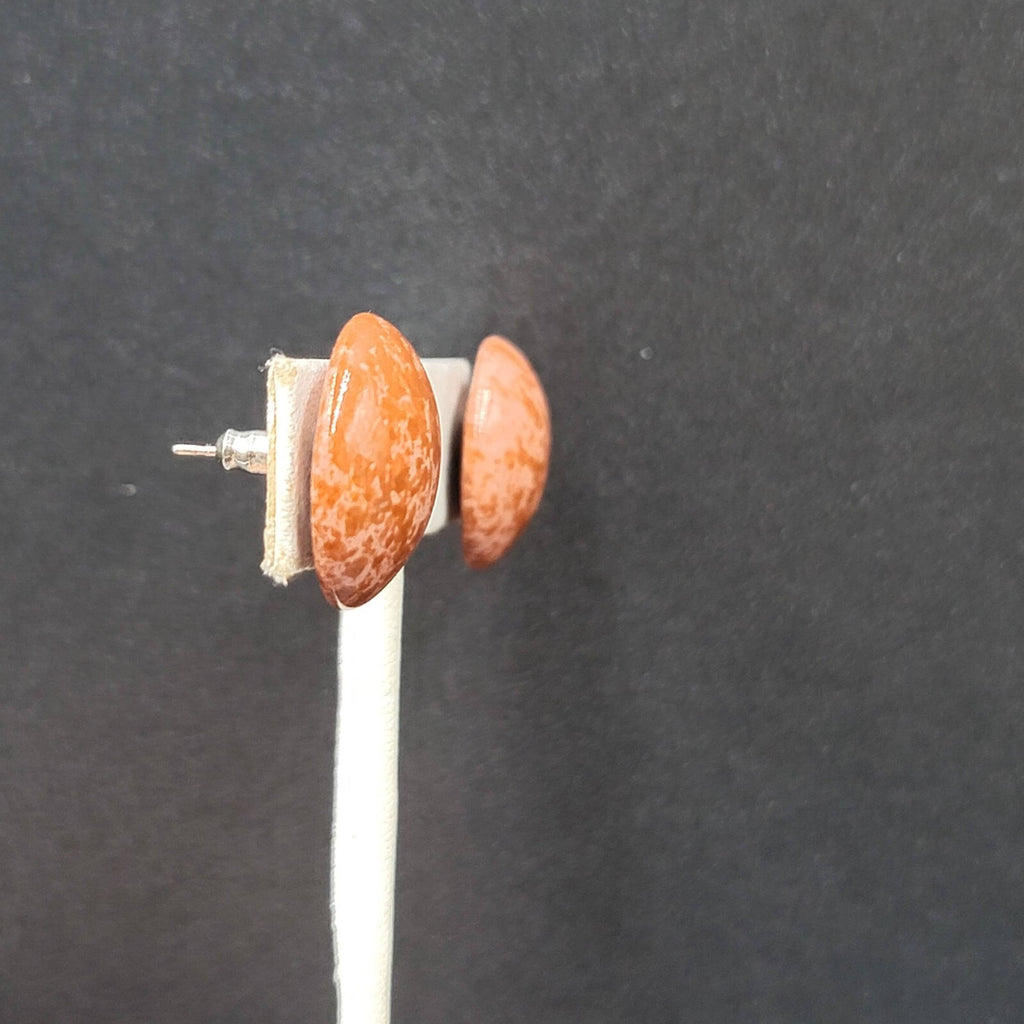 Vintage Pierced Earrings Bron Enamel Speckled Dome Studs 3/4"