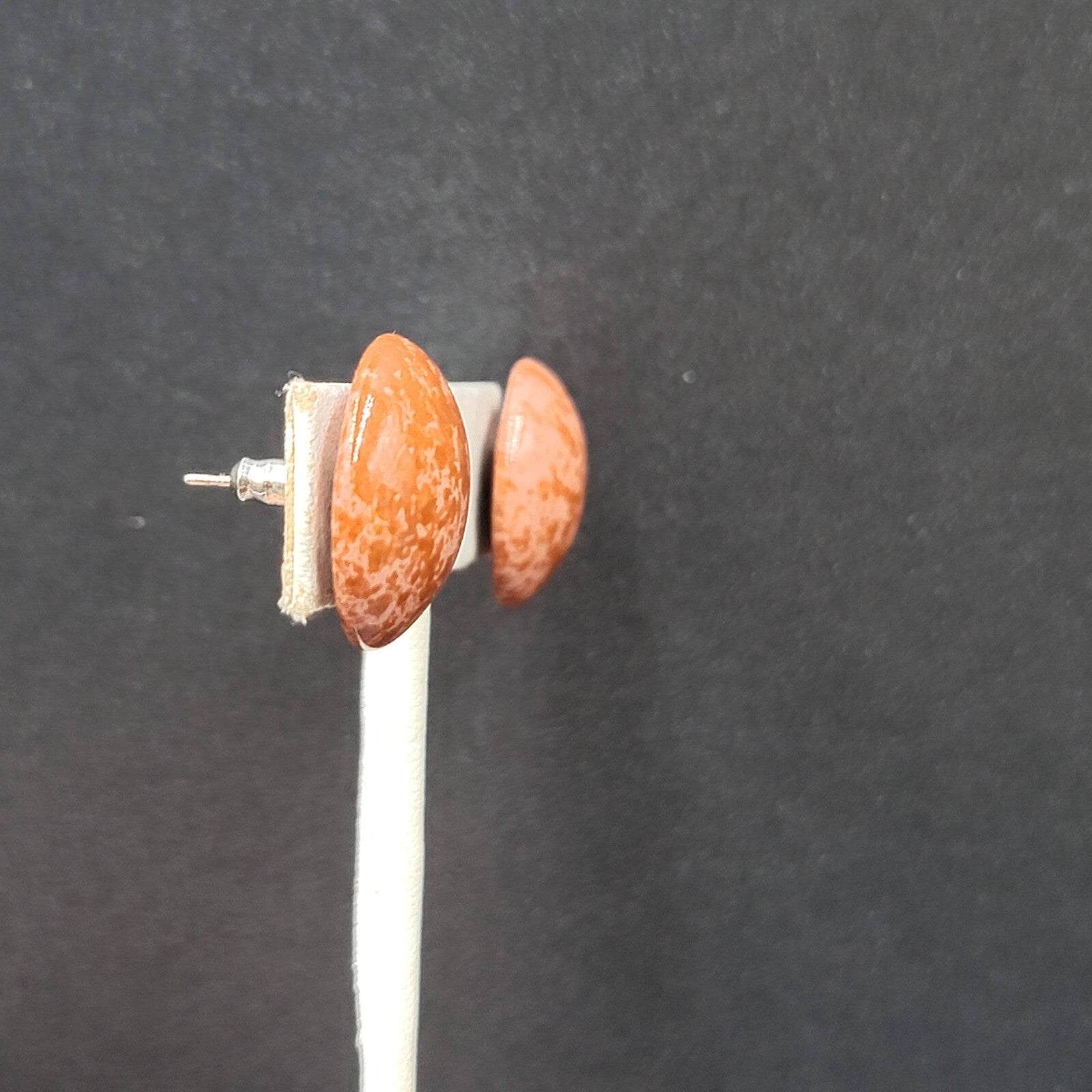 Vintage Pierced Earrings Bron Enamel Speckled Dome Studs 3/4"