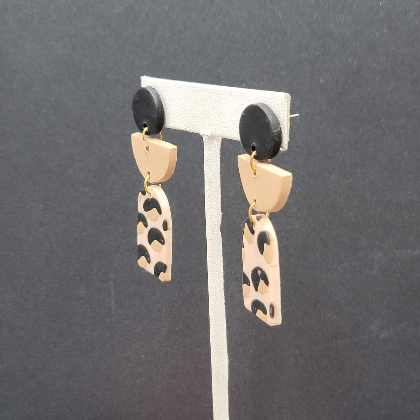 Pierced Earrings Polymer Clay Geometric Dangle 2 1/8"
