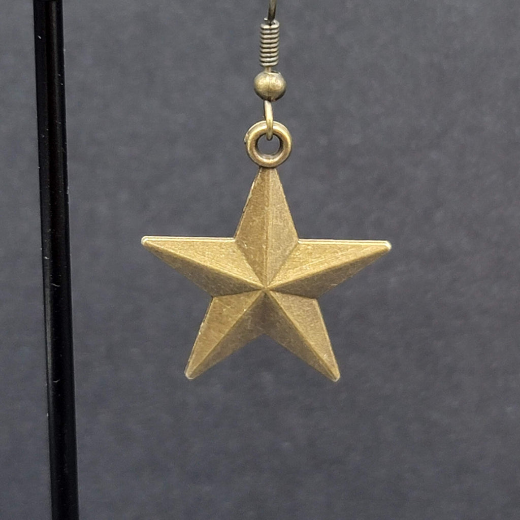 New Nautical STAR Pierced Earrings Bronze tone Dangle 1"