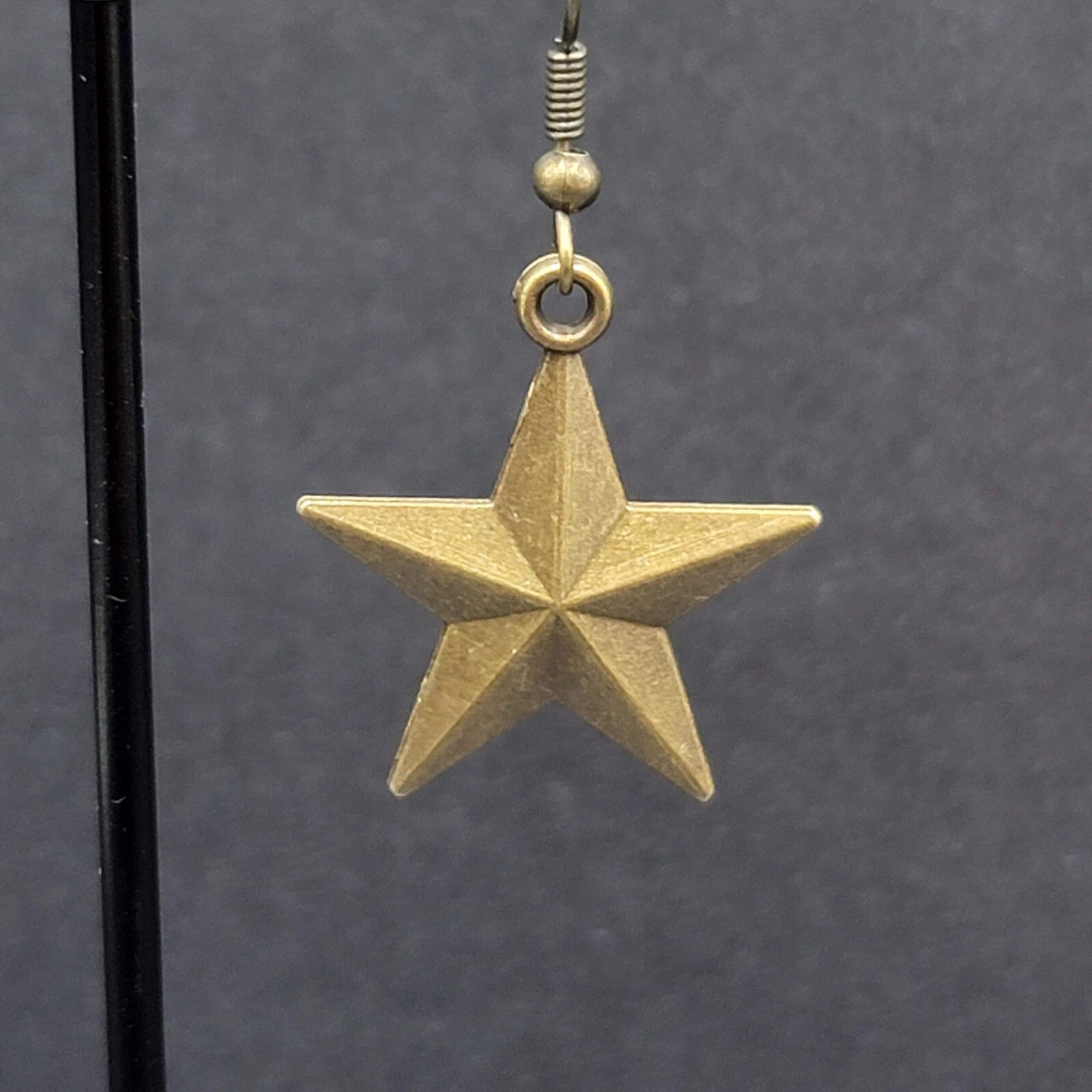 New Nautical STAR Pierced Earrings Bronze tone Dangle 1"