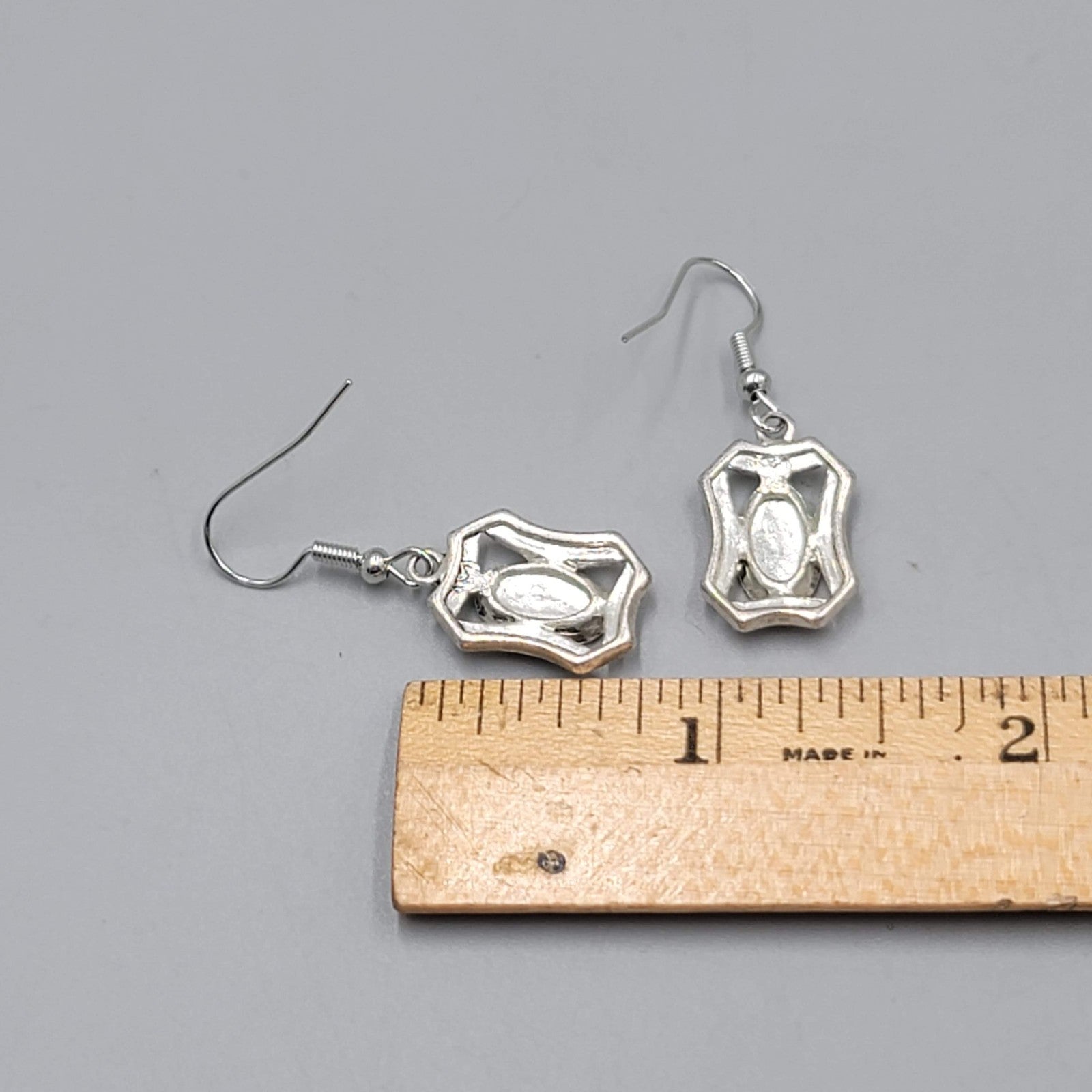 Pierced Cream Enamel Earrings Silver tone Dangle  3/4"