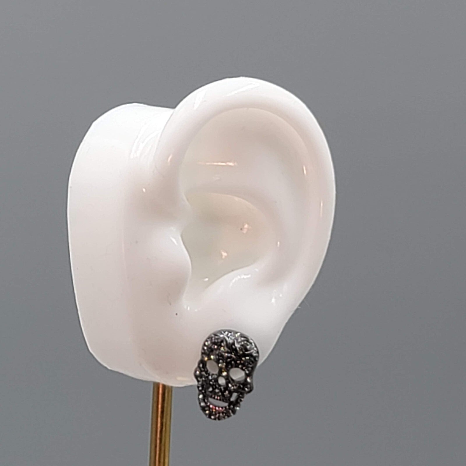 Black Crystal Skull Pierced Earrings Drop Halloween 5/8"