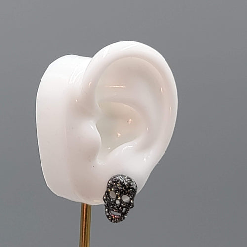 Black Crystal Skull Pierced Earrings Drop Halloween 5/8"