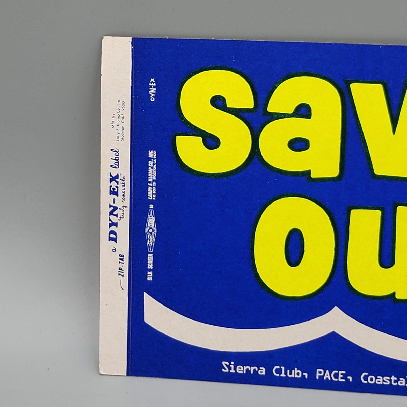 Original Vintage SAVE OUR COAST Blue Yellow Bumper Sticker California 15"x3.5"