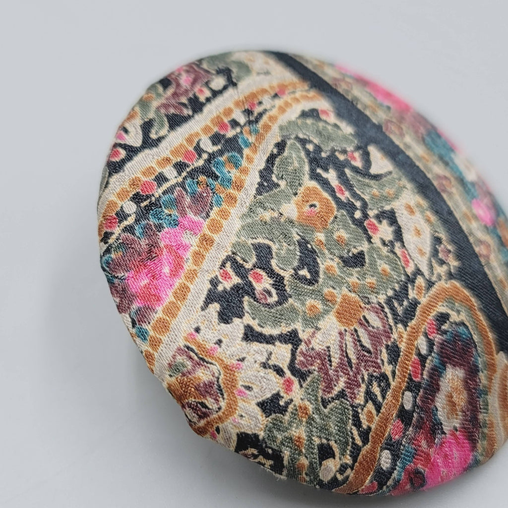 Vintage Scarf Clip Paisley Fabric Large Dome Round 2.5"