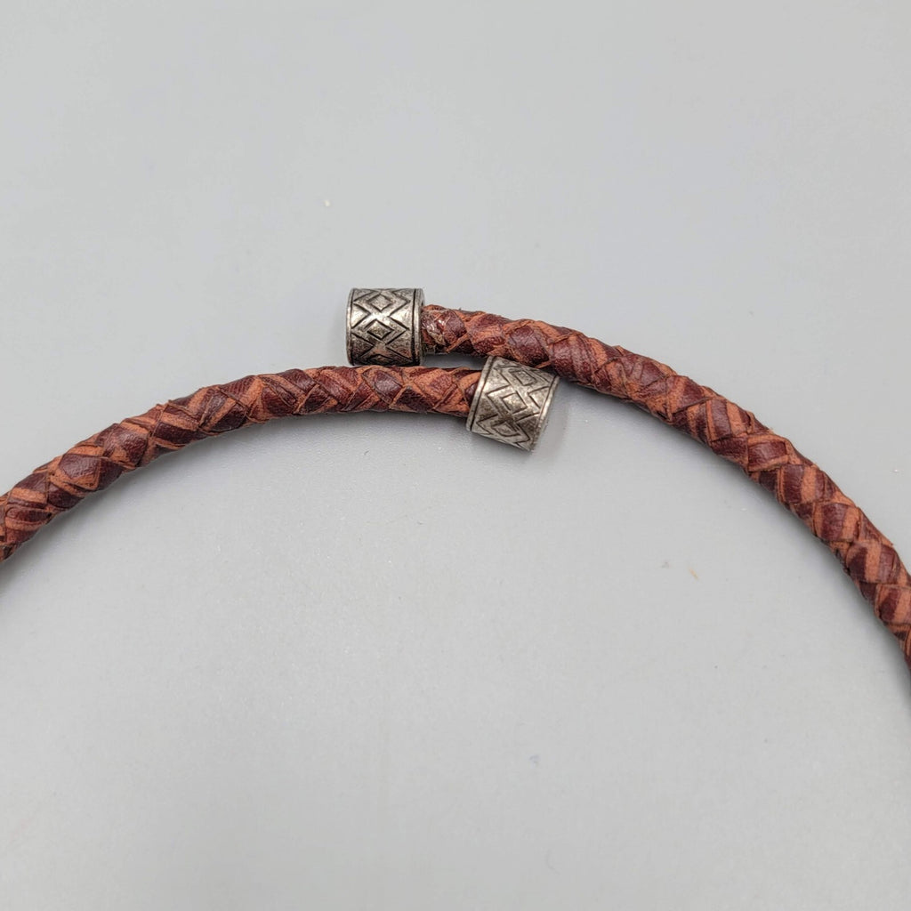 Chicos Necklace Brown Leather Cord Two toned Pendant Dangle Chains 16"