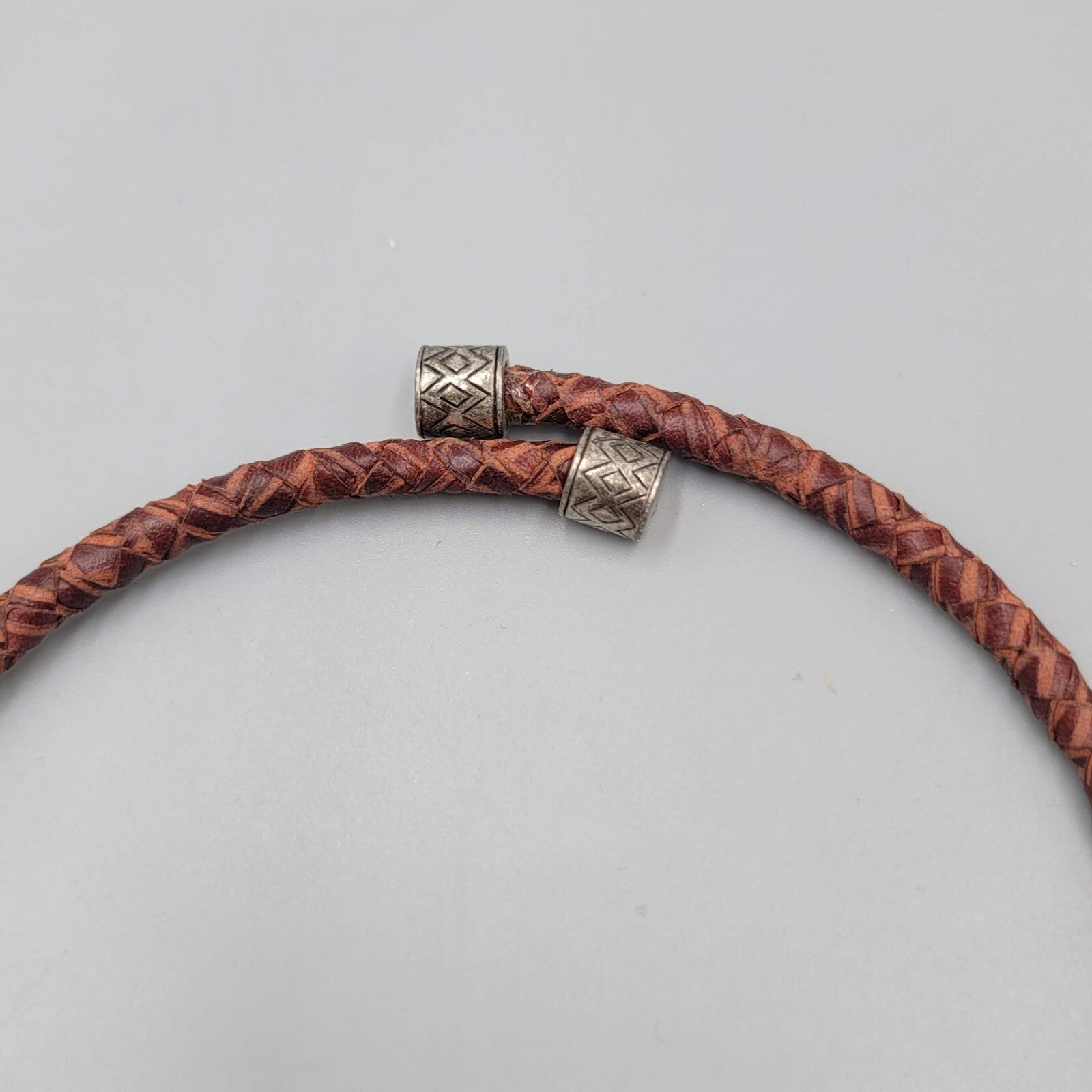 Chicos Necklace Brown Leather Cord Two toned Pendant Dangle Chains 16"
