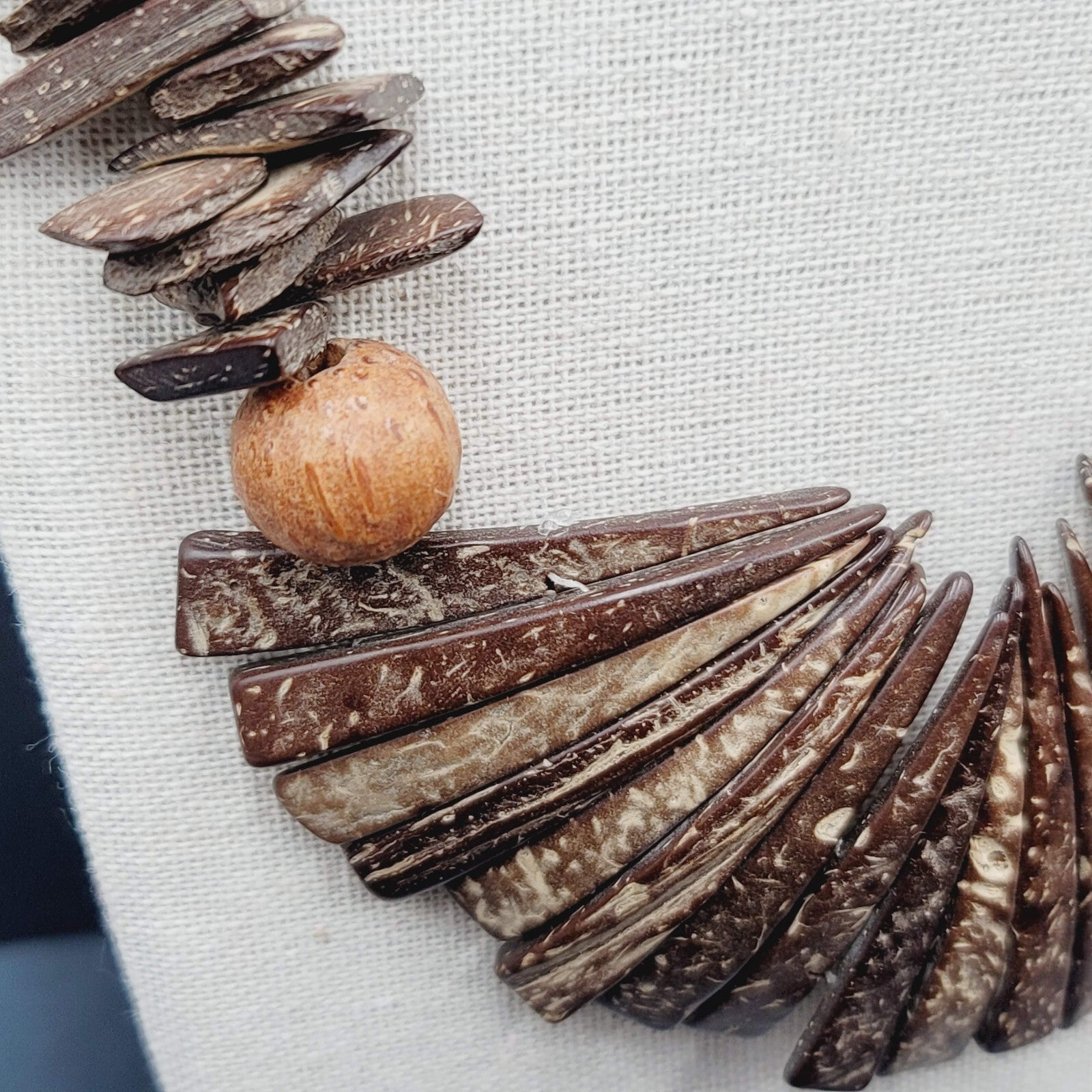 Vintage Coir Coconut Beads Necklace Brown Boho Ethnic Statement 19"