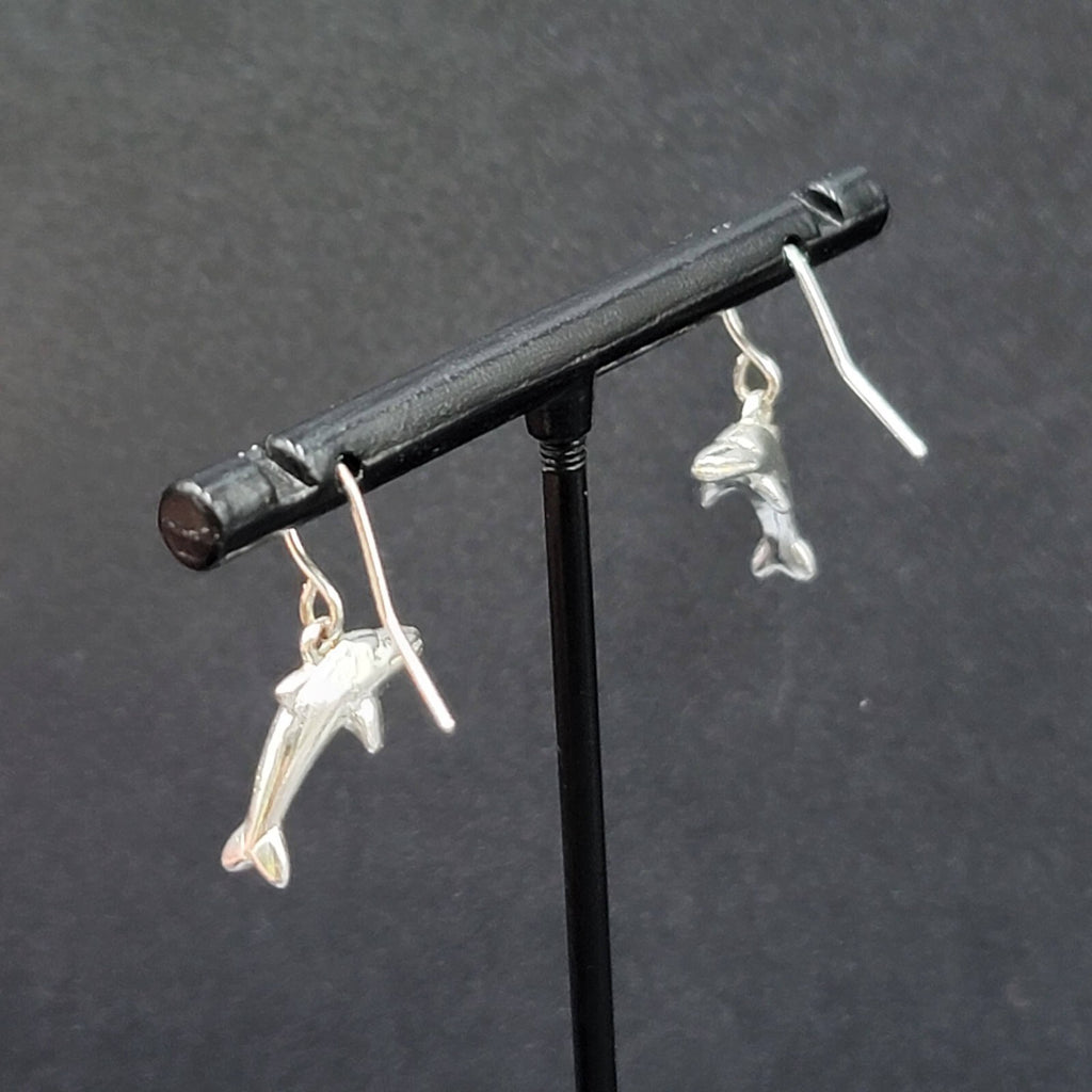 Pierced Earrings Dainty Silver tone Dolphin Dangle 3/4"