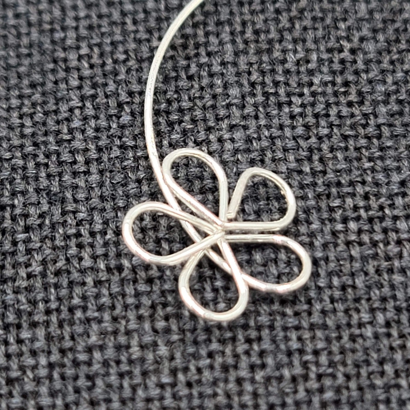 Sterling Silver Pierced Earrings Dainty Wire Flower 1.25" 925