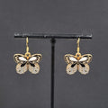 Black Gray Moth Enamel Pierced Earrings Gold tone Dangle Butterfly 3/4"