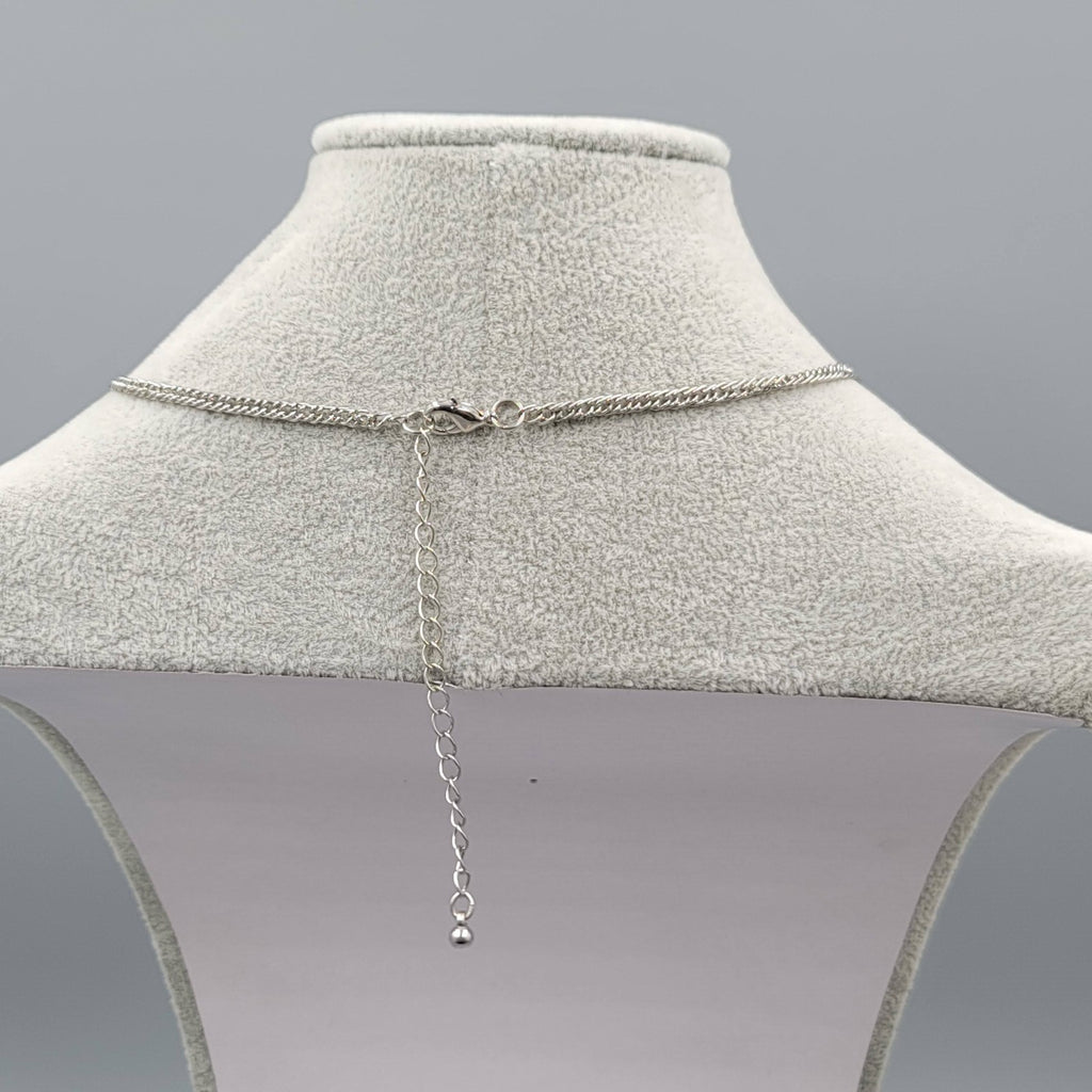 Textured Medallion Bib Necklace Silver tone 14"-16"