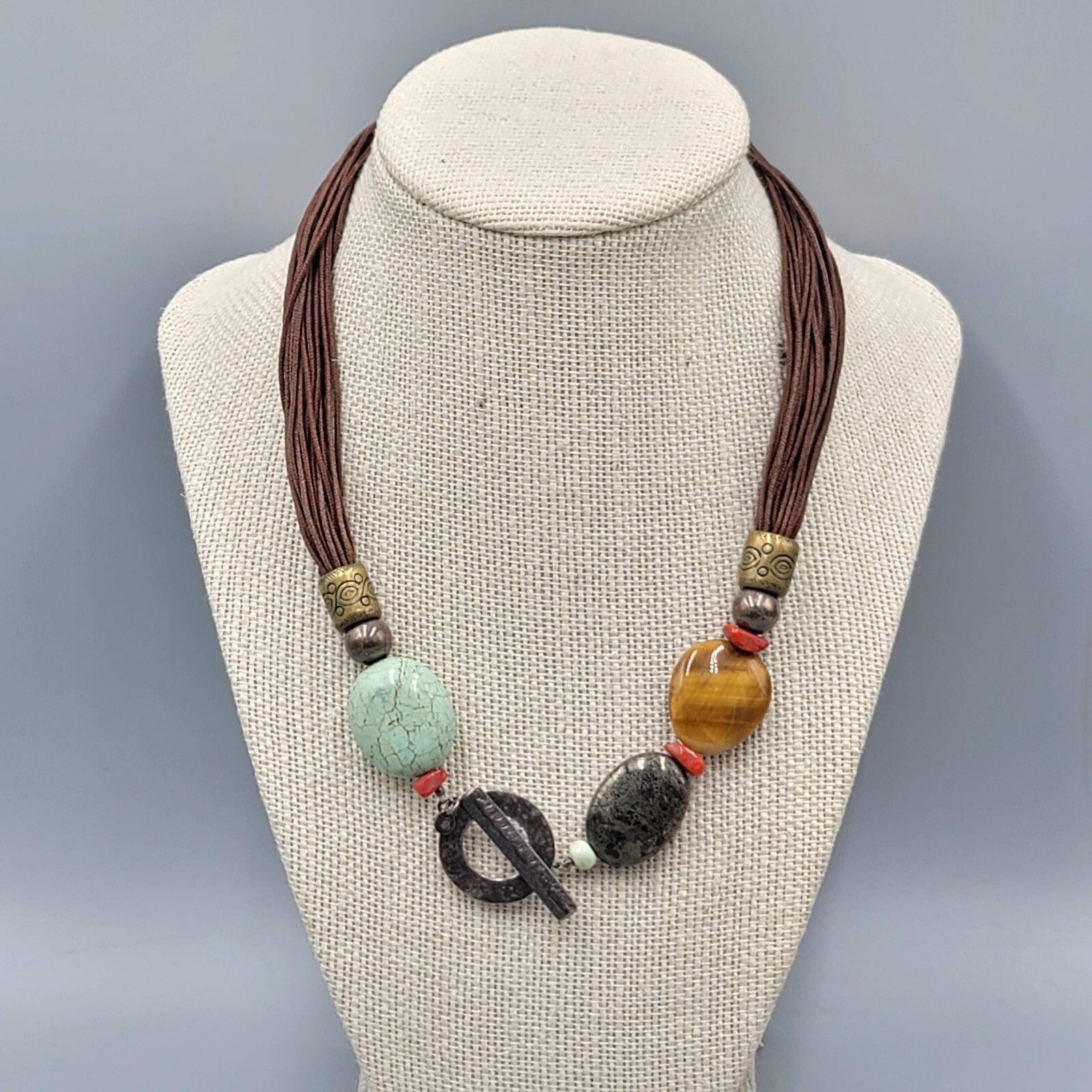 Silpada N1891 Sterling Silver Brown Cord Howlite Pyrite Tiger's Eye Necklace