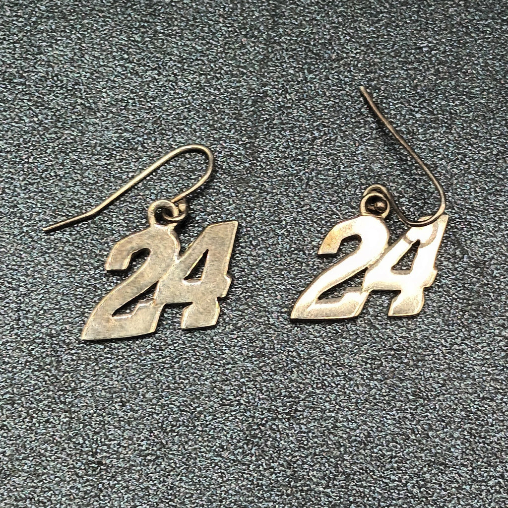 Vintage Pierced Earrings Sterling Silver 24 Jeff Gordon Nascar Dangle 1/2"