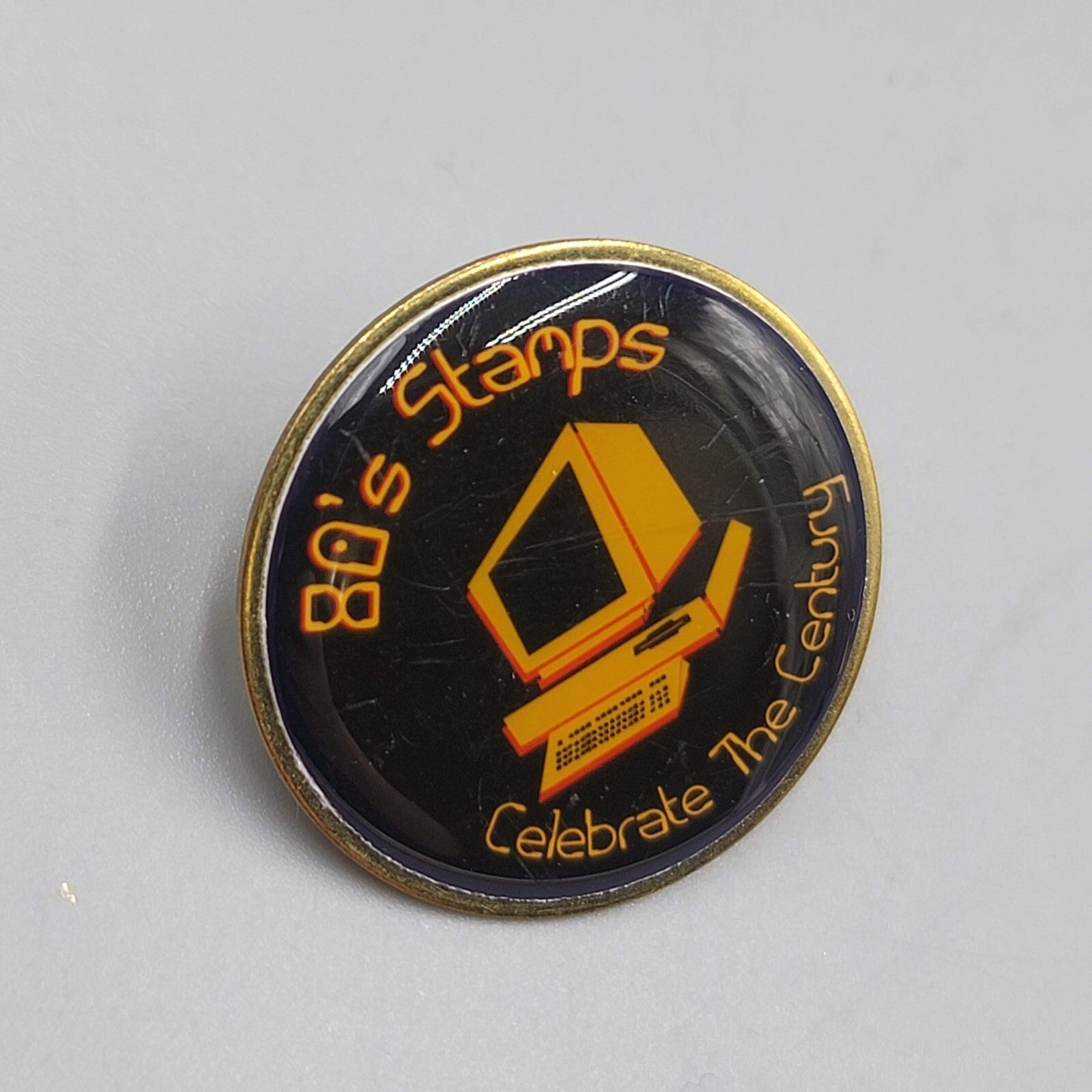 Vtg Lapel Pin 80s Stamps Company Promo Computer Monitor Celebrate the Century