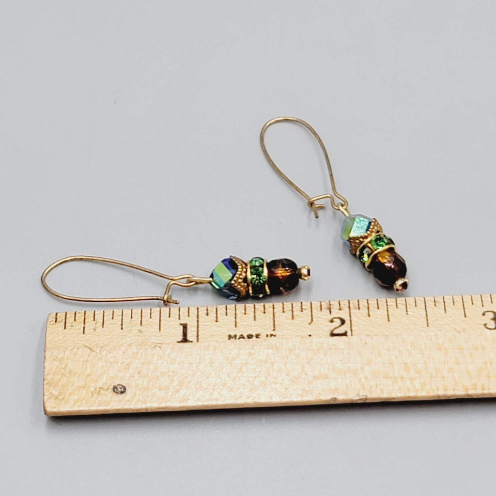 Multicolor Faceted Bead Pierced Earrings Long Gold tone Hooks 1.75"